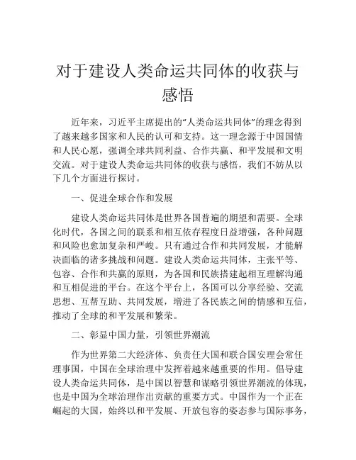 对于建设人类命运共同体的收获与感悟