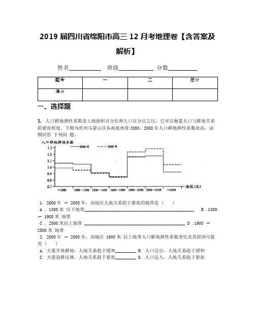 2019届四川省绵阳市高三12月考地理卷【含答案及解析】