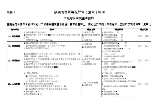 陕西省医院等级评审复审标准三级综合医院基本指标