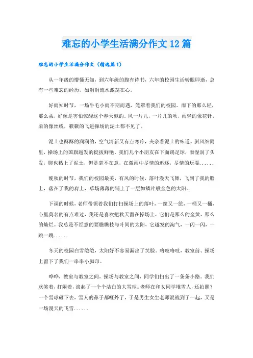 难忘的小学生活满分作文12篇