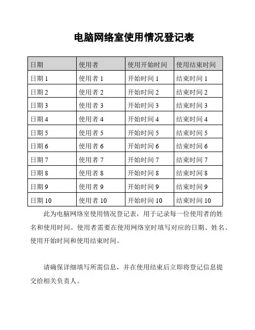 电脑网络室使用情况登记表