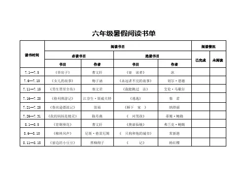 六年级暑假阅读书单