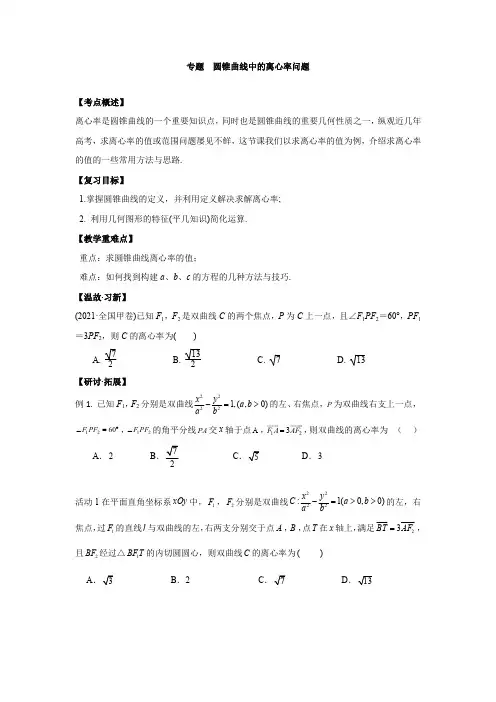 定圆锥曲线中的离心率问题