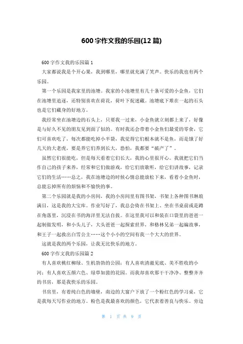 600字作文我的乐园(12篇)