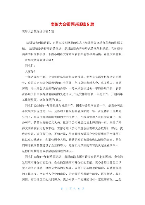 表彰大会领导讲话稿5篇