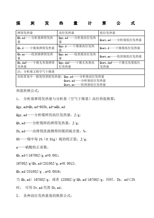 煤炭发热量计算公式.docx
