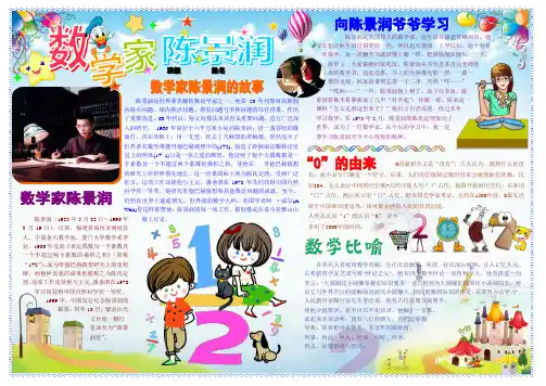 数学家陈景润数学电子小报手抄报趣味数学乐园数学与生活板报模板数学家的故事海报有趣的数学A4