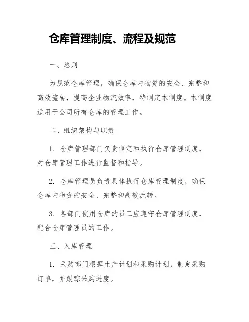 仓库管理制度、流程及规范