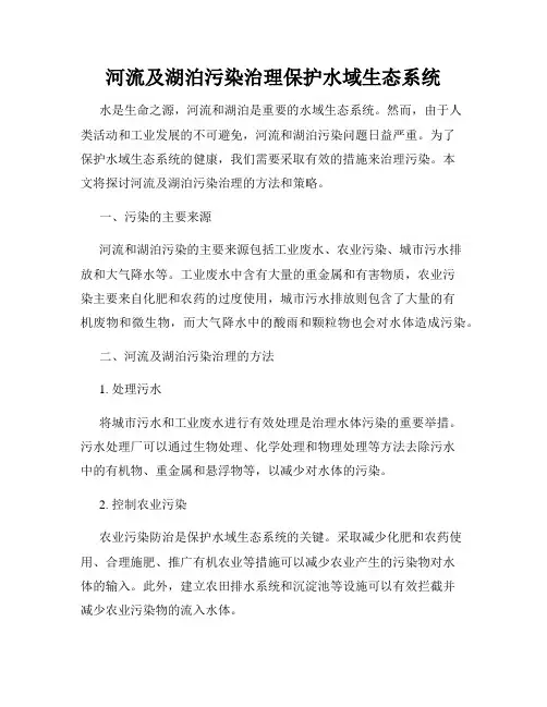 河流及湖泊污染治理保护水域生态系统