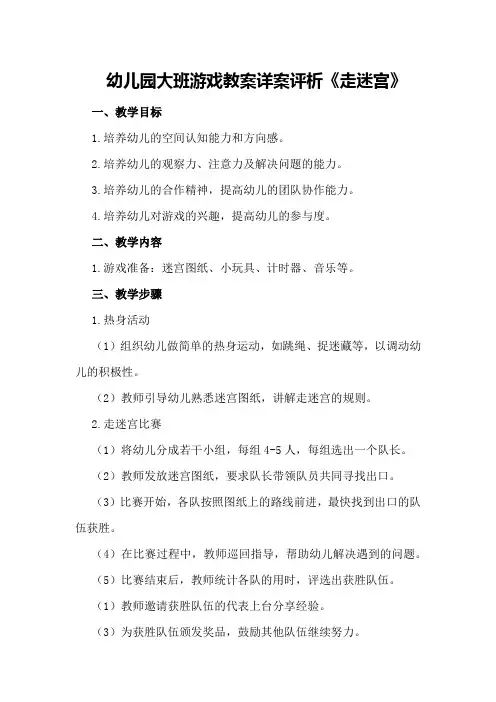 幼儿园大班游戏教案详案评析《走迷宫》