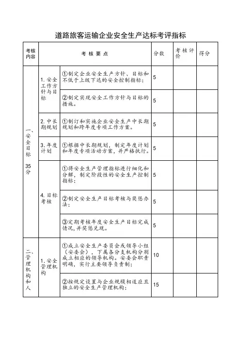 道路旅客运输企业安全生产达标考评指标