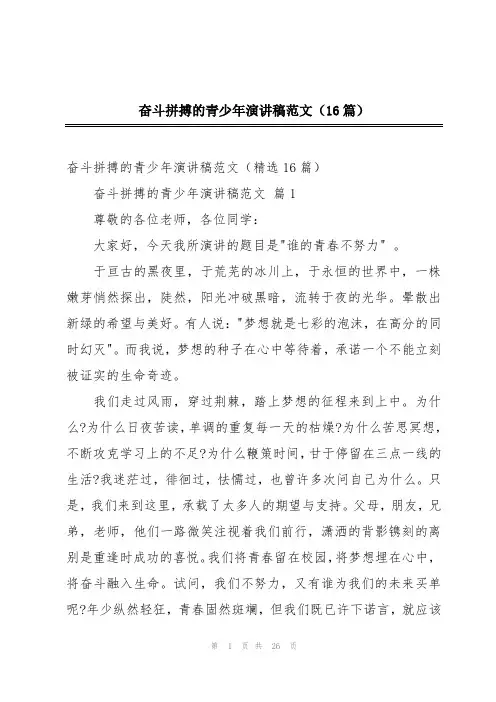 奋斗拼搏的青少年演讲稿范文(16篇)