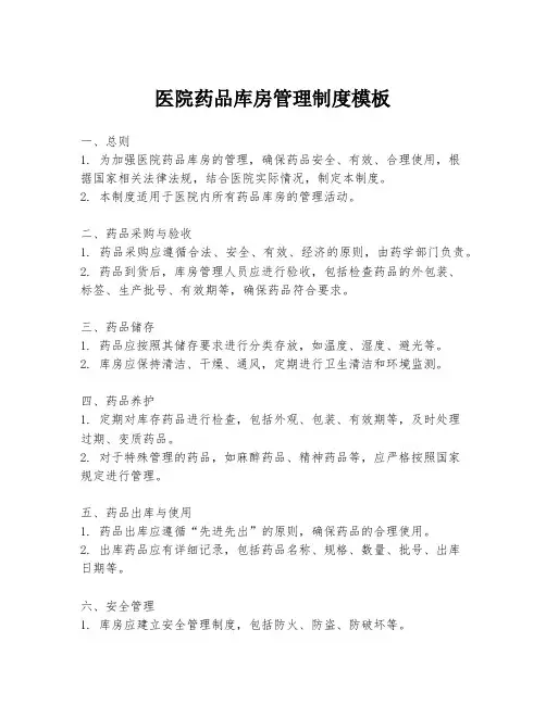 医院药品库房管理制度模板