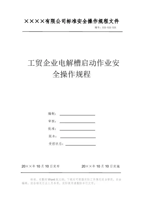 工贸企业电解槽启动作业安全操作规程电力安全操作标准文件 岗位作业指导书
