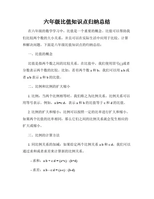 六年级比值知识点归纳总结