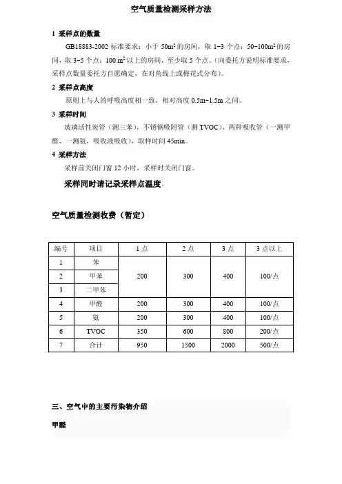 空气质量检测采样方法及收费