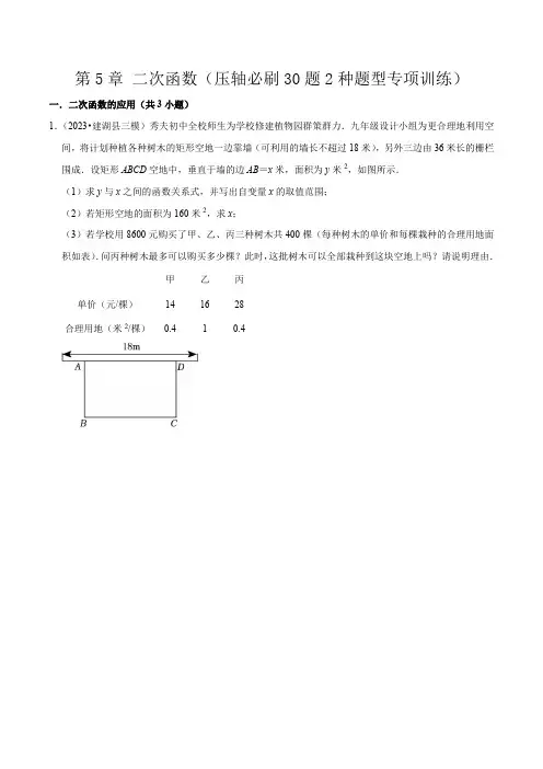 第5章 二次函数(压轴必刷30题2种题型专项训练)(原卷版)