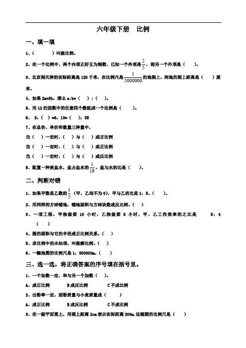 苏教版数学六年级下册课课练(含答案)比例同步练习1