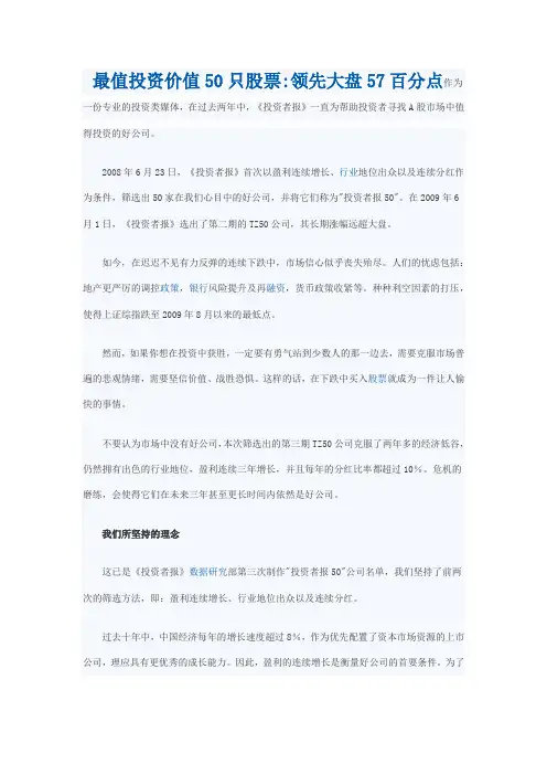 最值投资价值50只股票