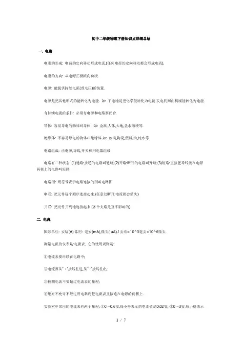 初中二年级物理下册知识点详细总结