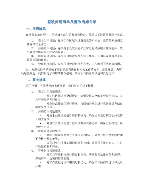 整改问题清单及整改措施公示