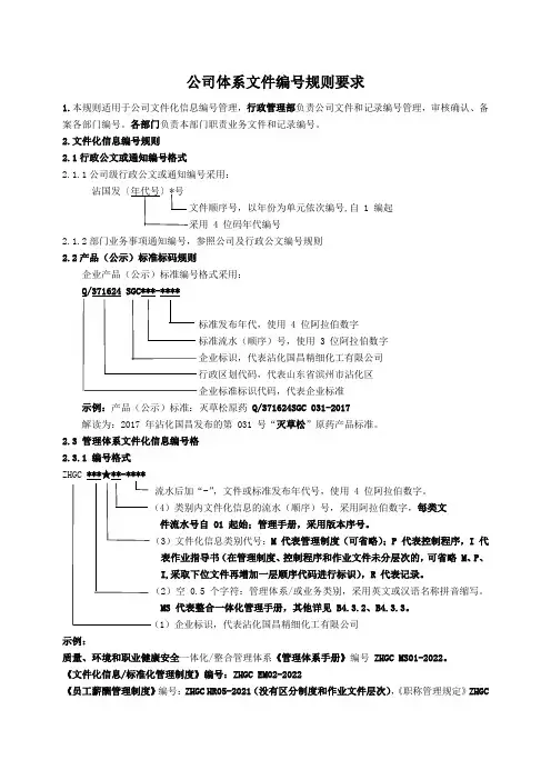 公司体系文件编号规则要求