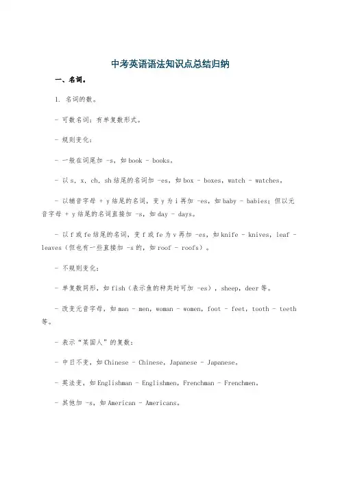 中考英语语法知识点总结归纳