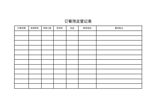 饭店订餐预定登记表