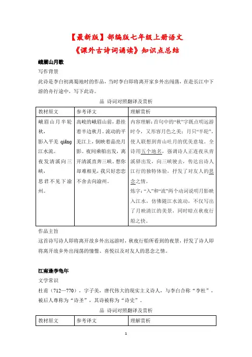 【最新版】部编版七年级上册语文《课外古诗词诵读》知识点总结