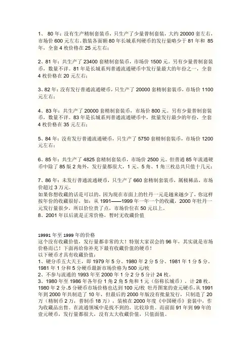 1元硬币收藏价格表(1994年至2010价格表)