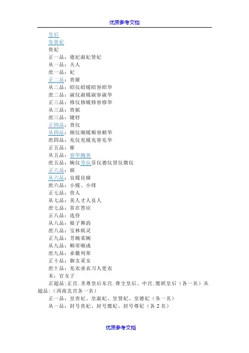[实用参考]古代妃子等级