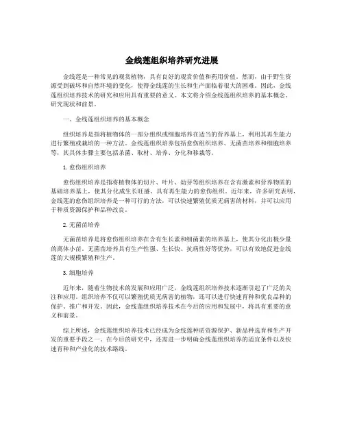 金线莲组织培养研究进展