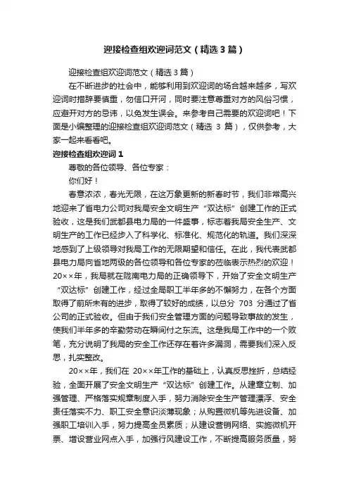 迎接检查组欢迎词范文（精选3篇）