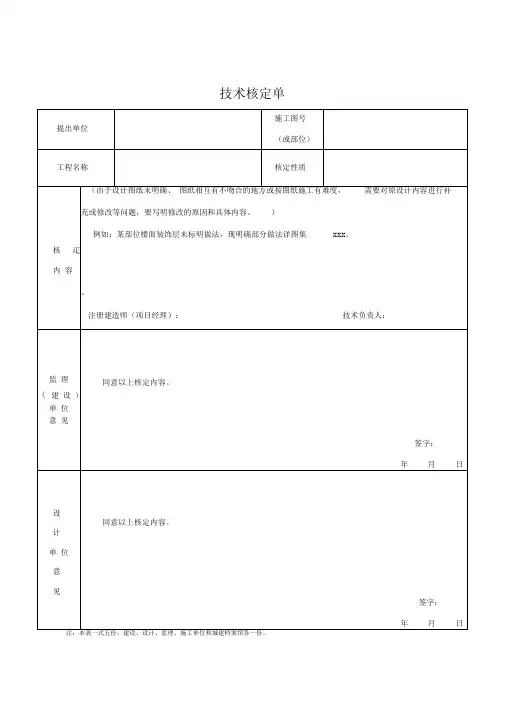 技术、经济签证核定单