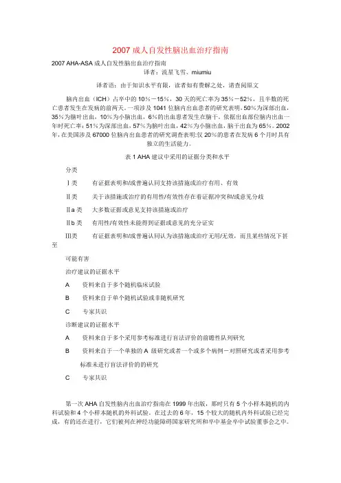 2007成人自发性脑出血治疗指南
