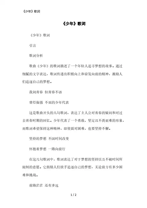 《少年》歌词精简版