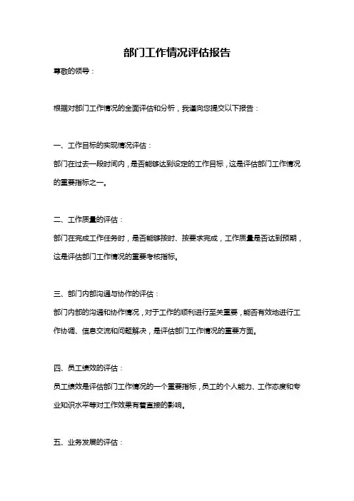 部门工作情况评估报告