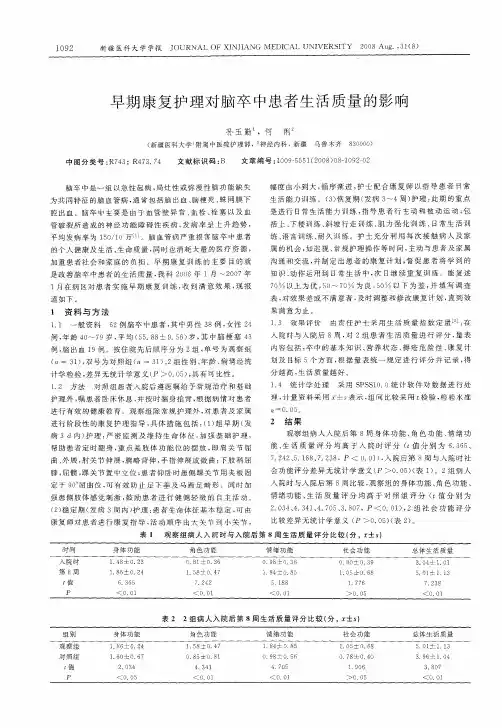 早期康复护理对脑卒中患者生活质量的影响