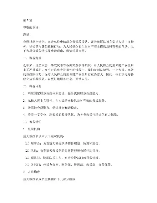 蓝天救援队筹备申请书模板(3篇)