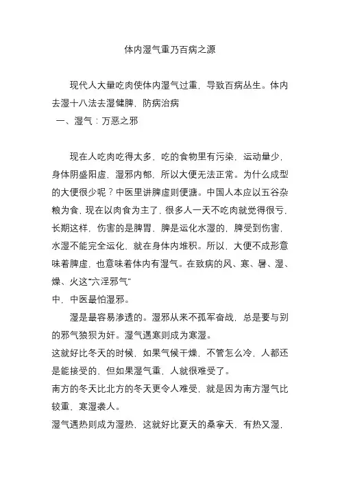 体内湿气重乃百病之源