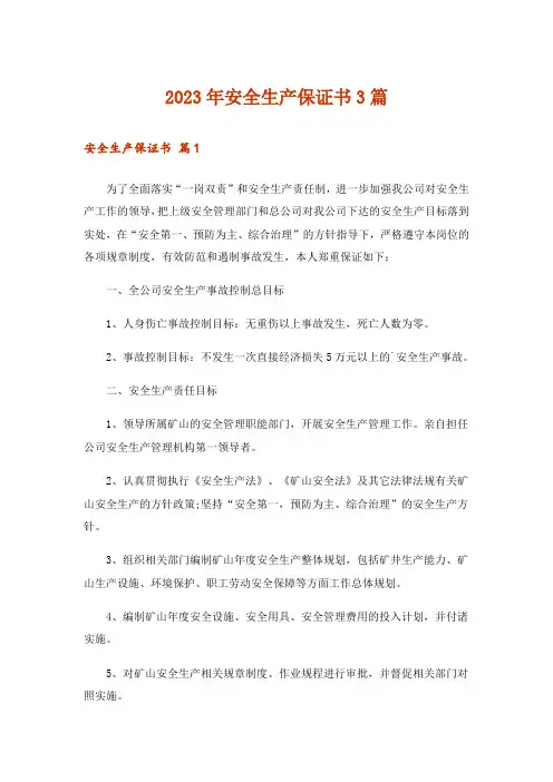 2023年安全生产保证书3篇_8