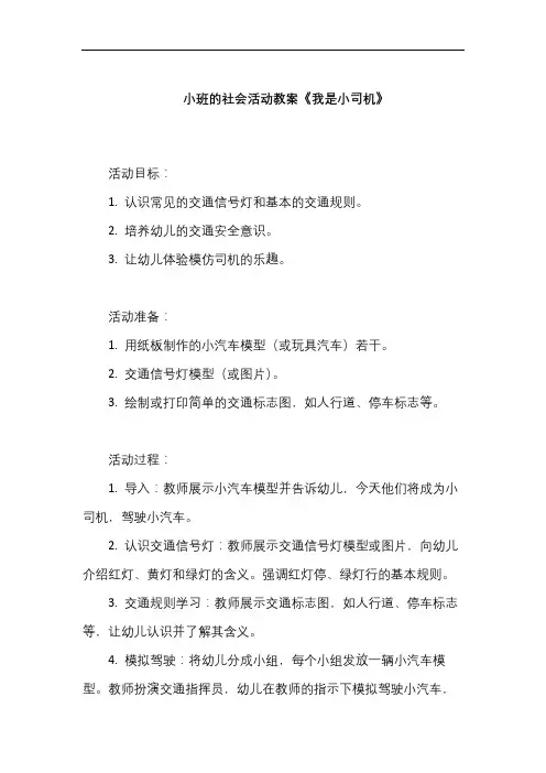 小班社会活动《我是小司机》