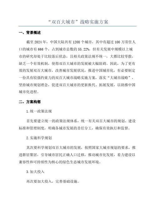 “双百大城市”战略实施方案