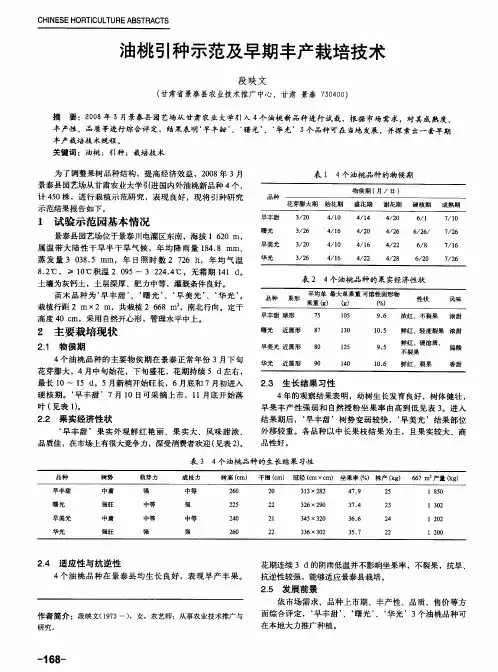 油桃引种示范及早期丰产栽培技术