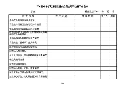中小学幼儿园食堂食品安全检查工作台帐