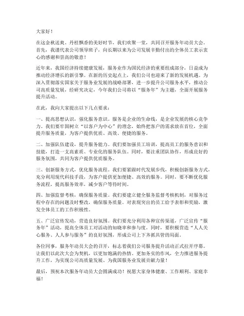 服务年动员大会领导发言稿