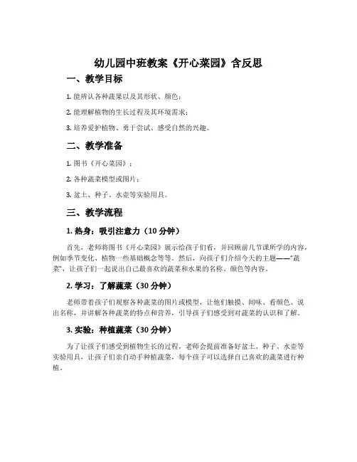 幼儿园中班教案《开心菜园》含反思