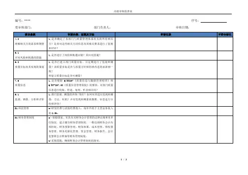 财务部内审检查表GJB9001C