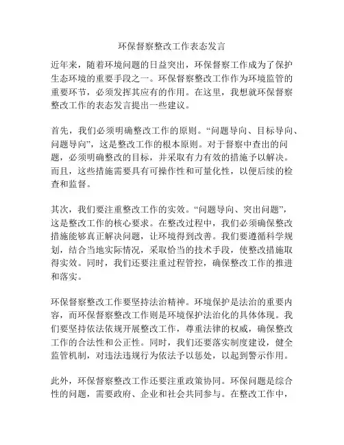 环保督察整改工作表态发言