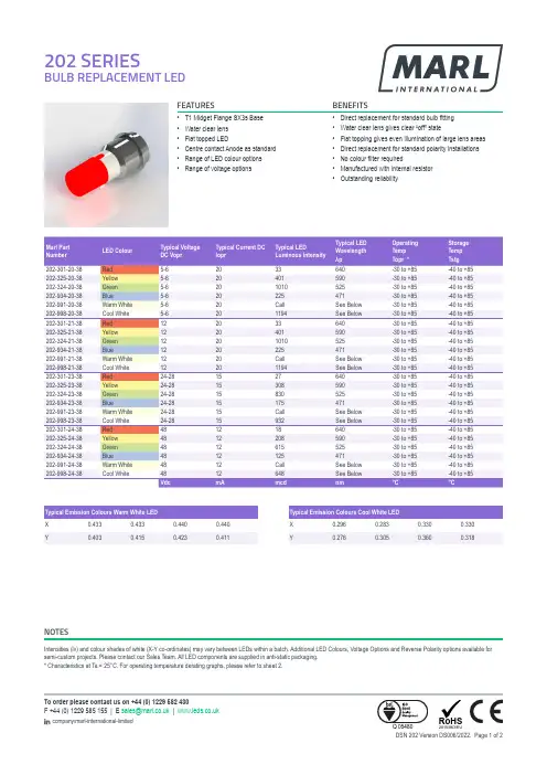 MARL 202系列灯泡替换型LED说明书